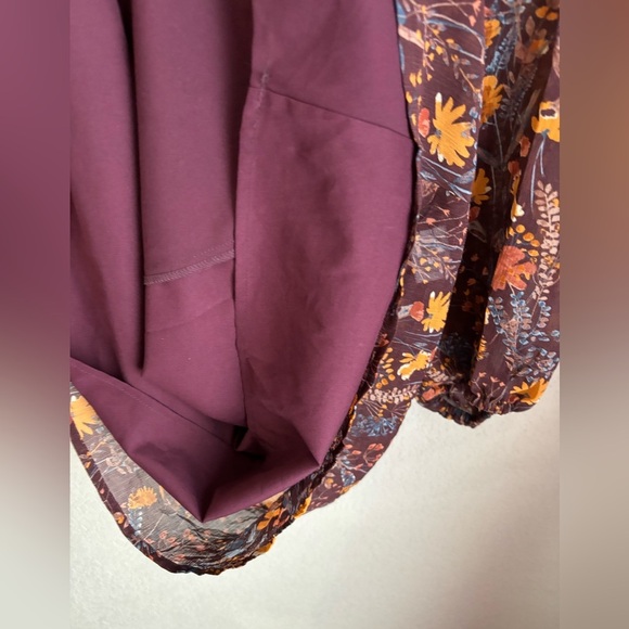 Garnet Hill 100% Silk Burgundy Floral Ruffled Boho Knee Length Swing Dress S - Picture 4 of 8